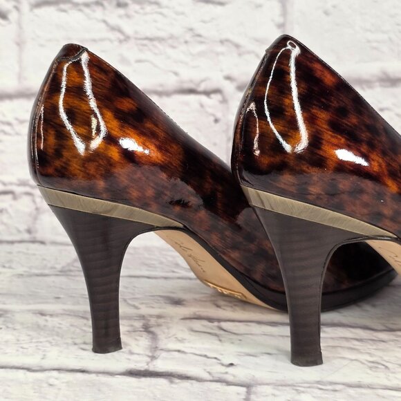 Cole Haan Womens Carma Peep Toe Heels Sz 8 B Patent Leather Tortoise Air Sole - Picture 8 of 14